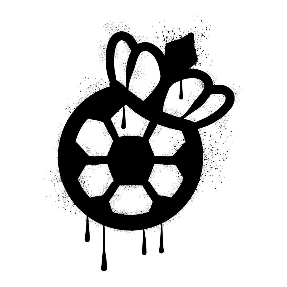Soccer ball with crown drawn in black spray paint graffiti style vector