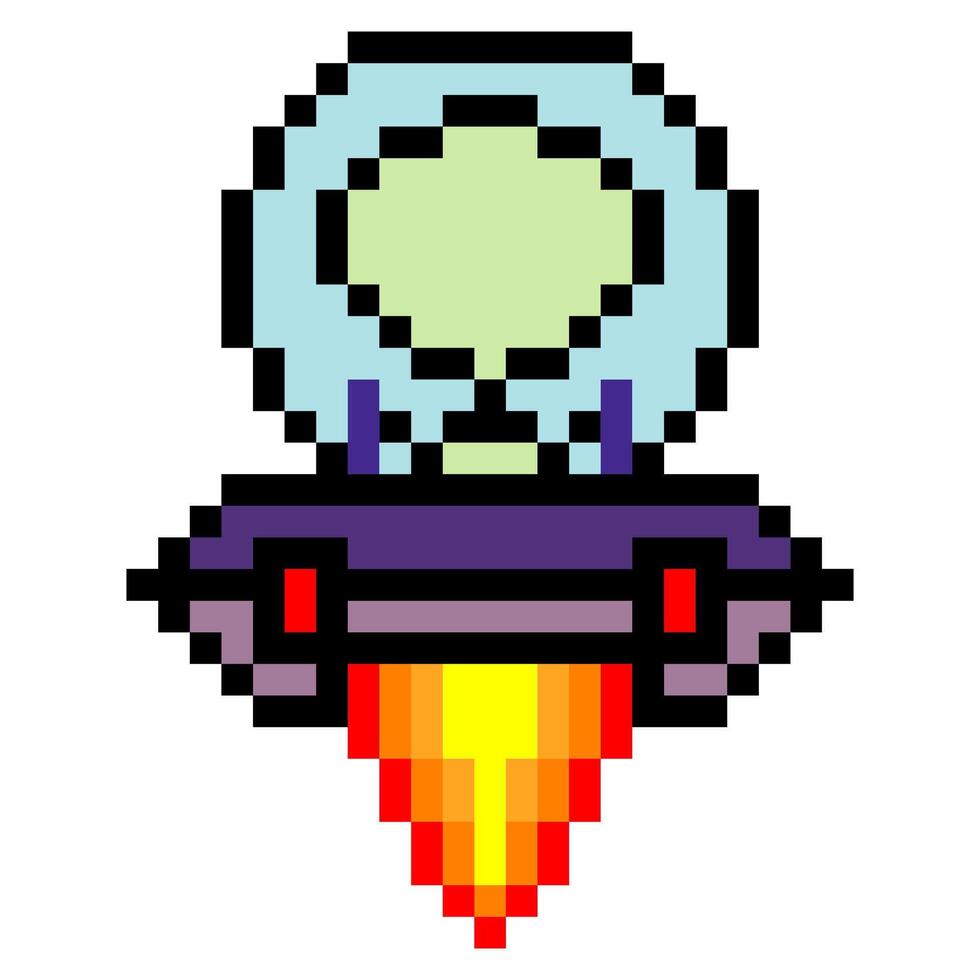 UFO flying saucer pixel art style vector
