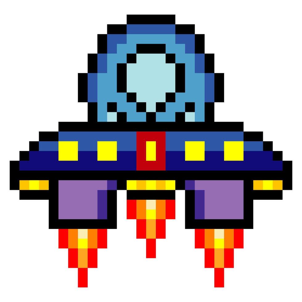 UFO flying saucer pixel art style vector