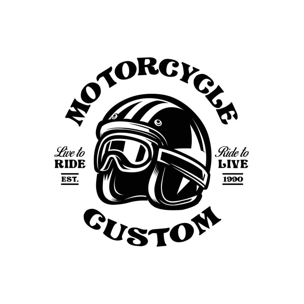 Vintage motorcycle custom biker helmet monochrome logo art illustration. Best for automotive tshirt design vector