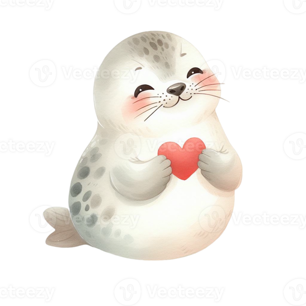 little kawaii seal with red heart png