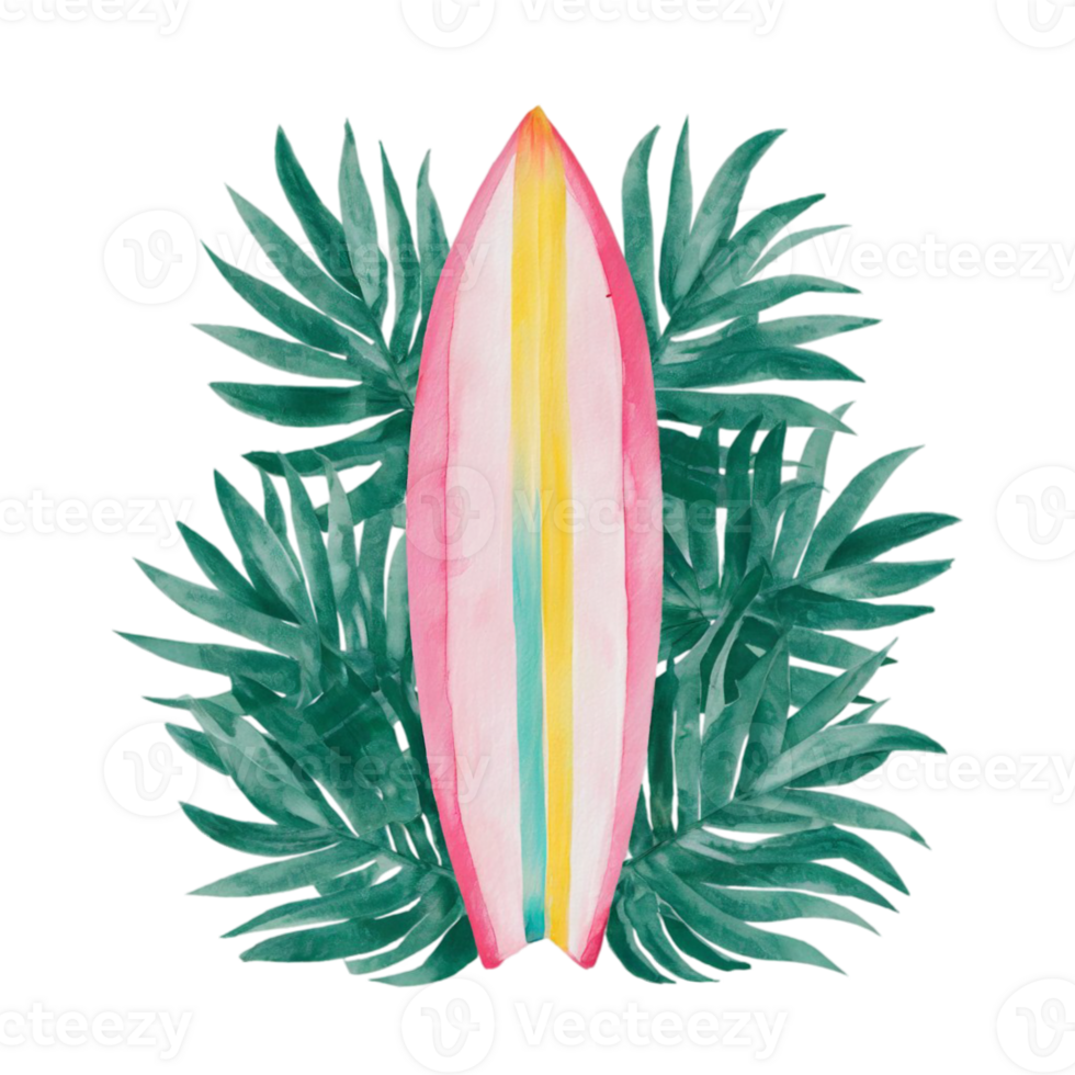 pink and turquoise watercolor surfboard graphics for summer png