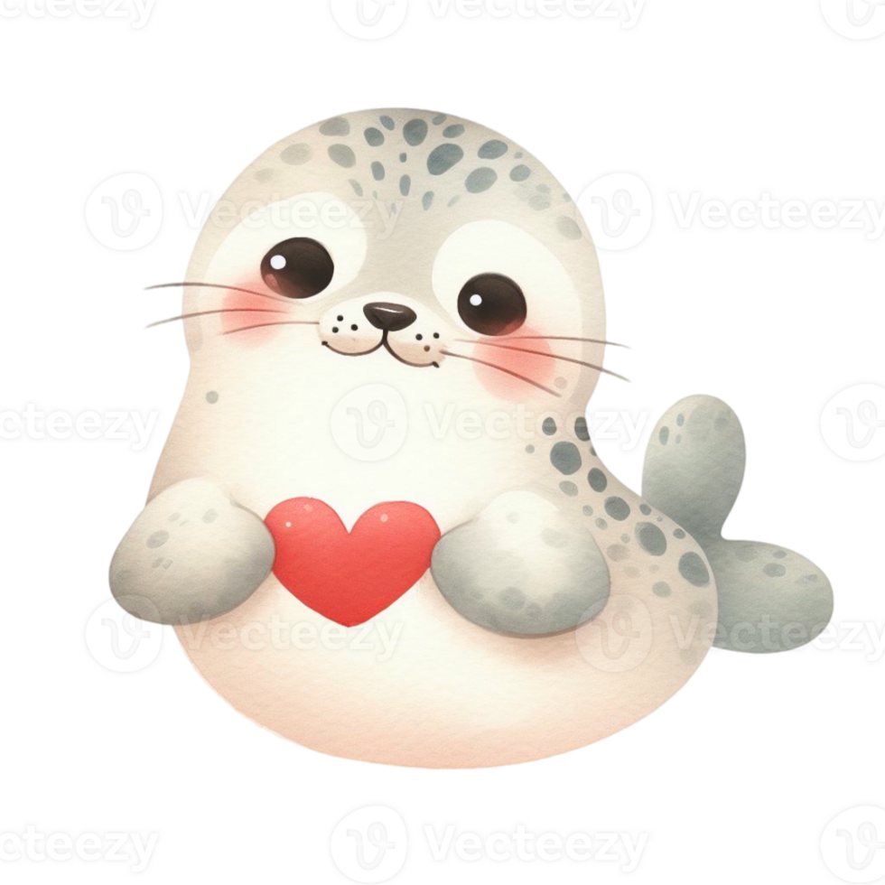 little kawaii seal with red heart png