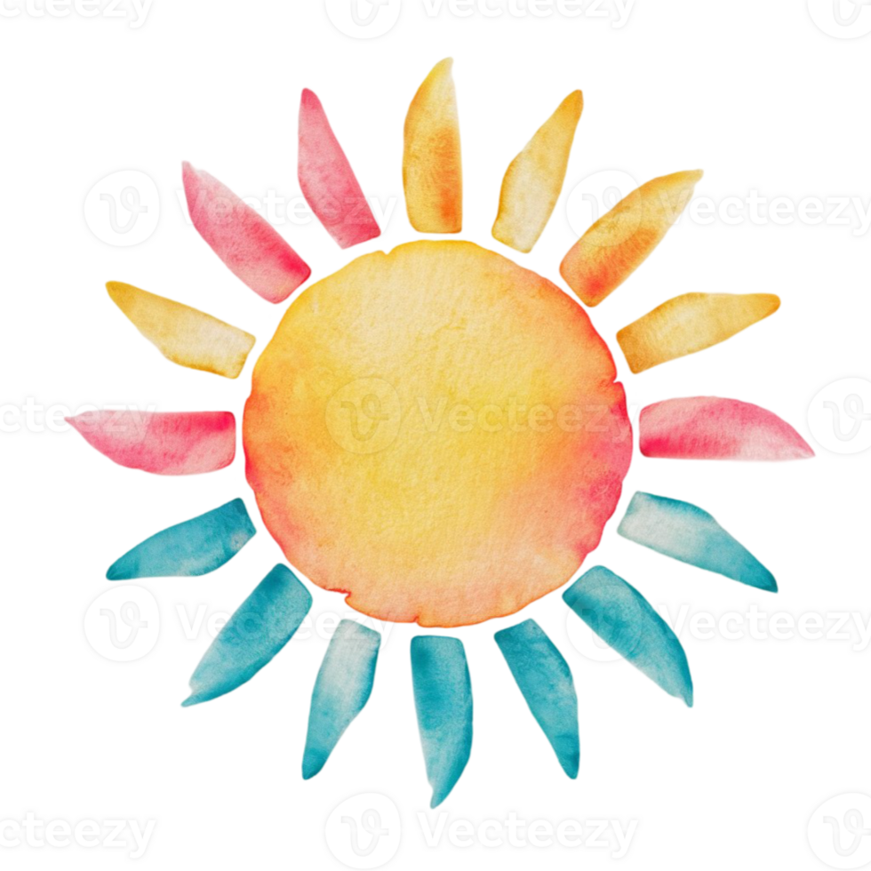 pink and turquoise watercolor graphics for summer sun png