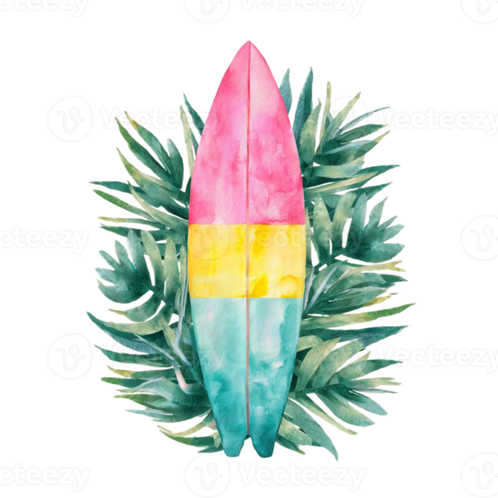 pink and turquoise watercolor surfboard graphics for summer png