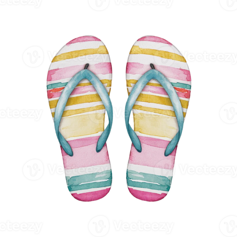 pink and turquoise watercolor graphics flip-flops for summer png