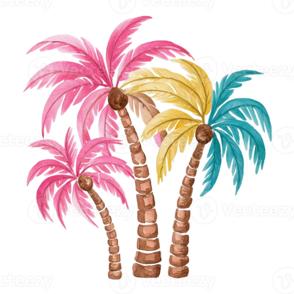 pink and turquoise watercolor palm graphics for summer png