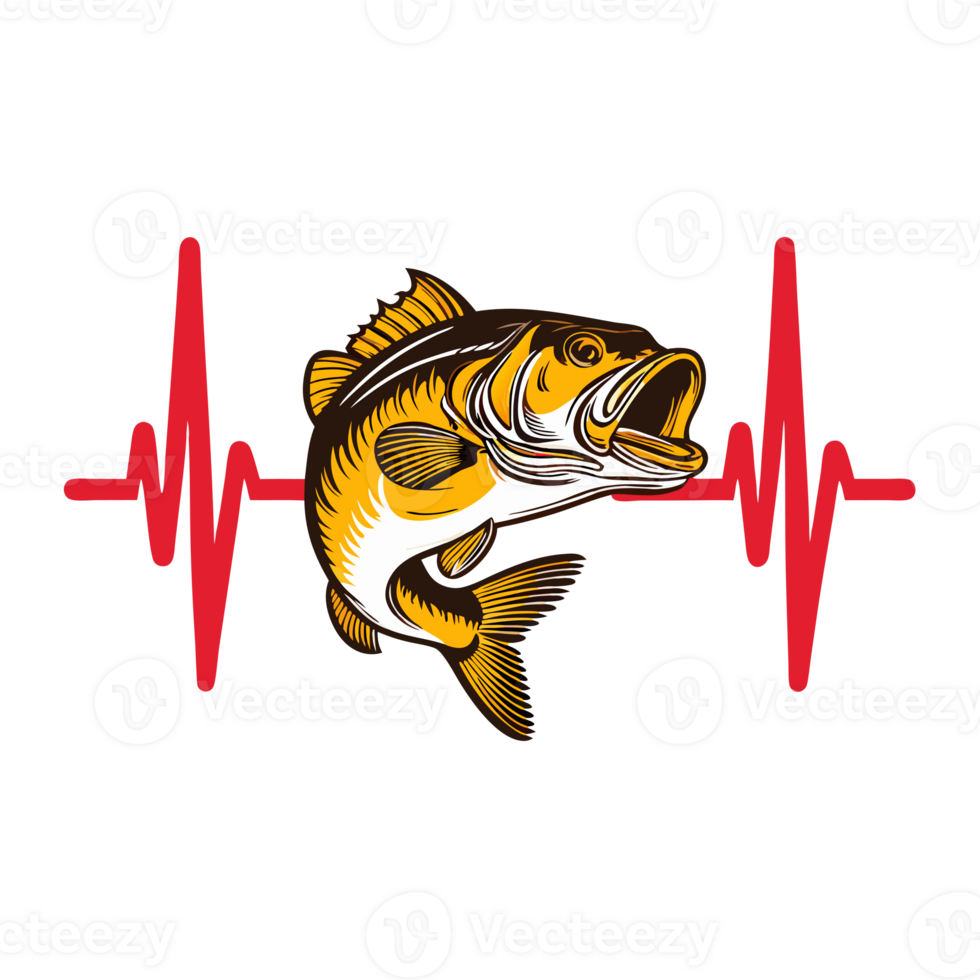 A golden fish , intersected by a red heartbeat line png
