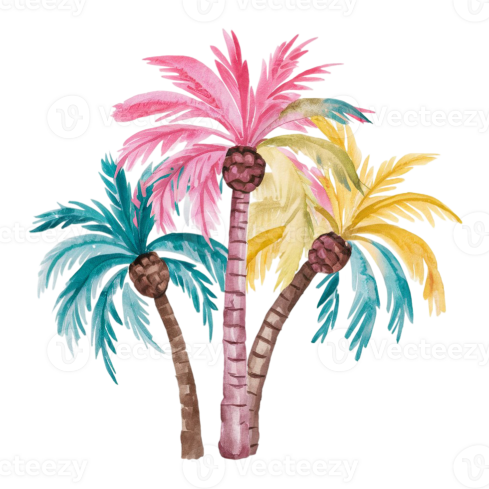pink and turquoise watercolor palm graphics for summer png