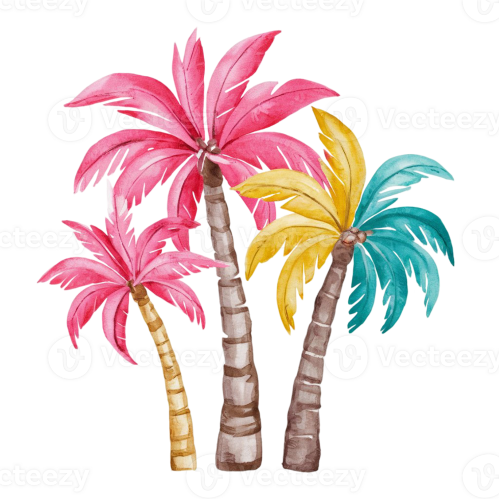pink and turquoise watercolor palm graphics for summer png