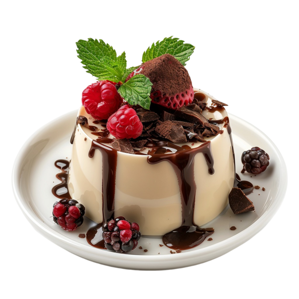 chocolate pudding with berries and chocolate sauce png