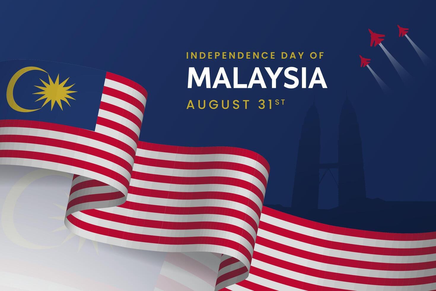 Malaysia Independence Day August 31st banner with 3d flag ribbon illustration vector