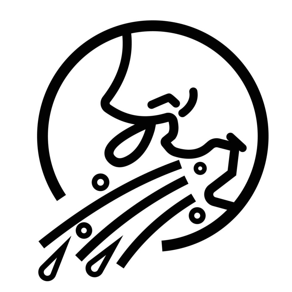 Human sneeze and cough with snot and saliva coming out from nose and mouth icon illustration with black outline. Simple flat cartoon art styled drawing. vector