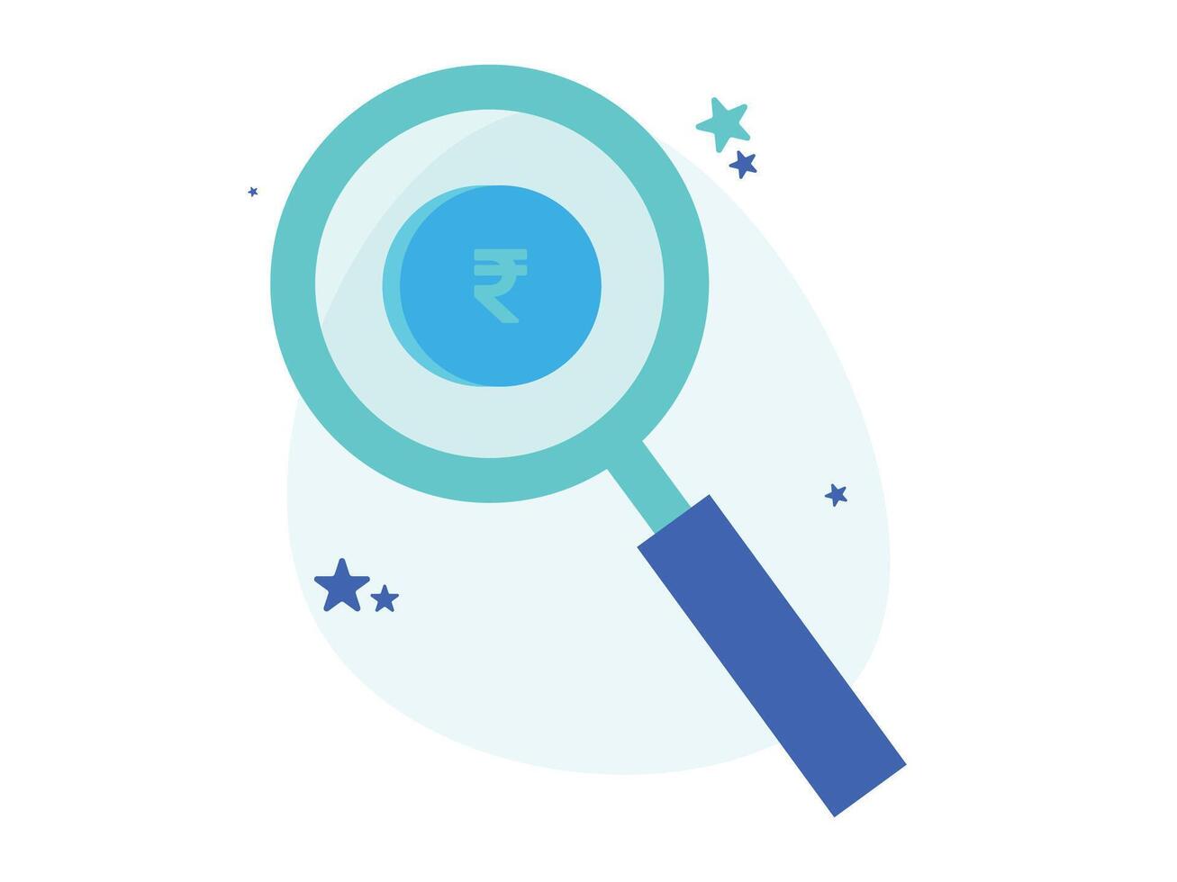 find the Indian rupee with a magnifying glass vector