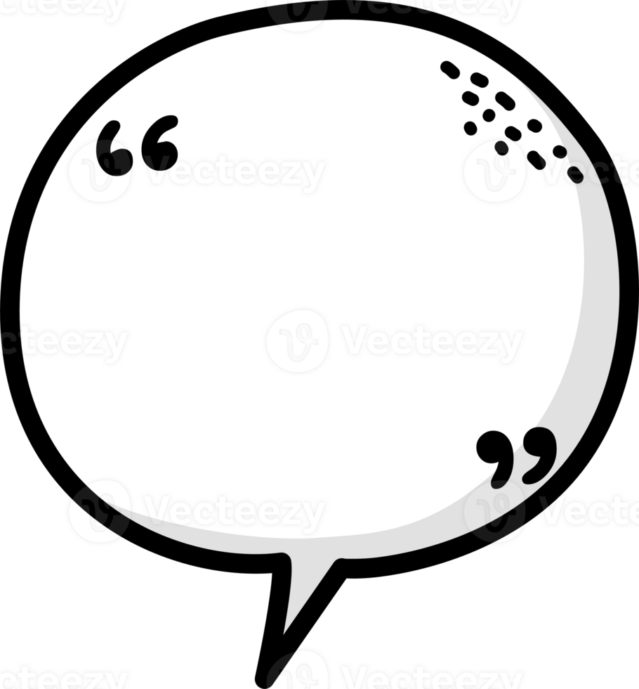 Hand draw doodle Black and white color speech bubble balloon with quotation marks, icon sticker memo keyword planner text box banner png