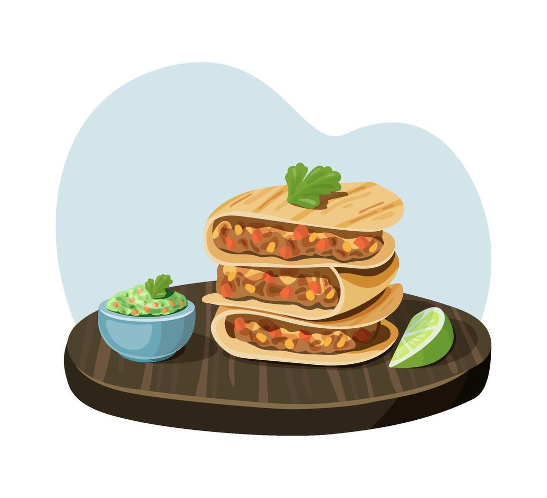 Stacked Quesadillas with Guacamole vector