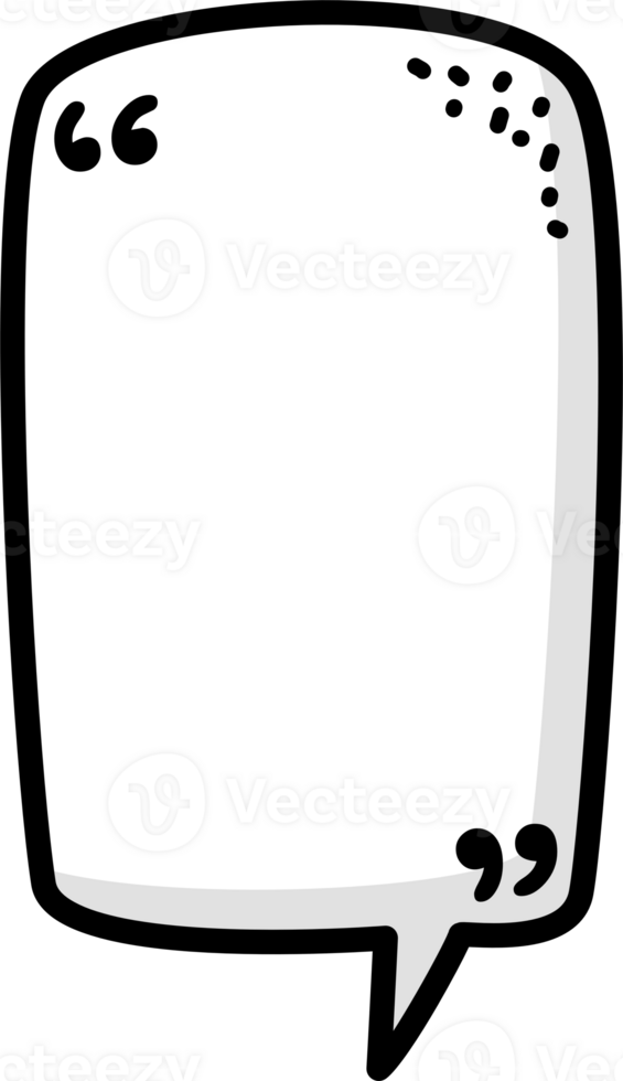 Hand draw doodle Black and white color speech bubble balloon with quotation marks, icon sticker memo keyword planner text box banner png