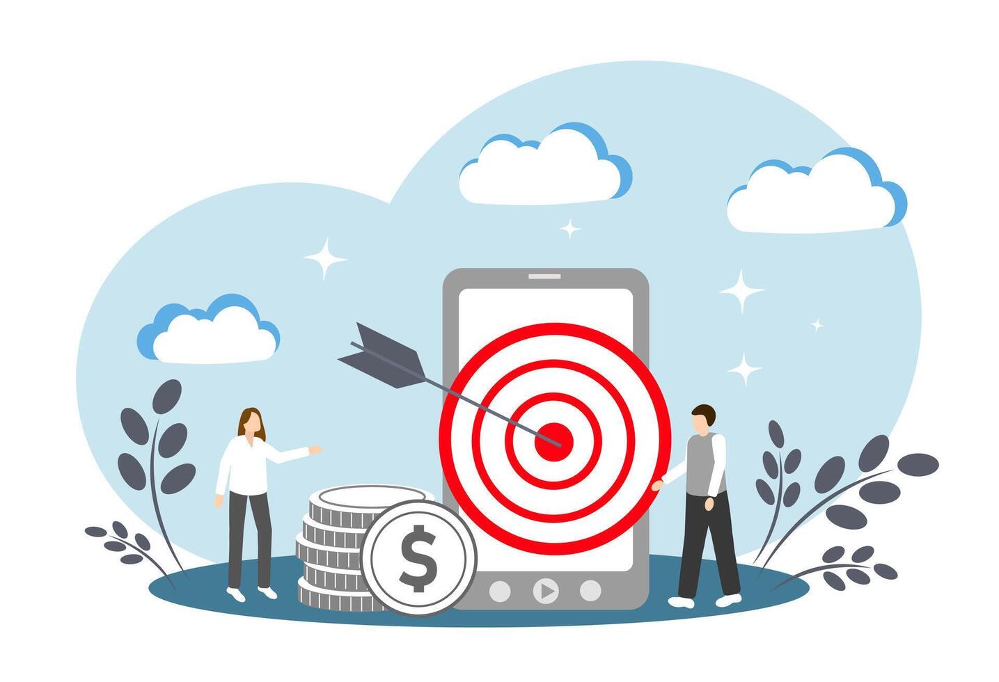 Targeted advertising, customer acquisition, target market, target audience. vector