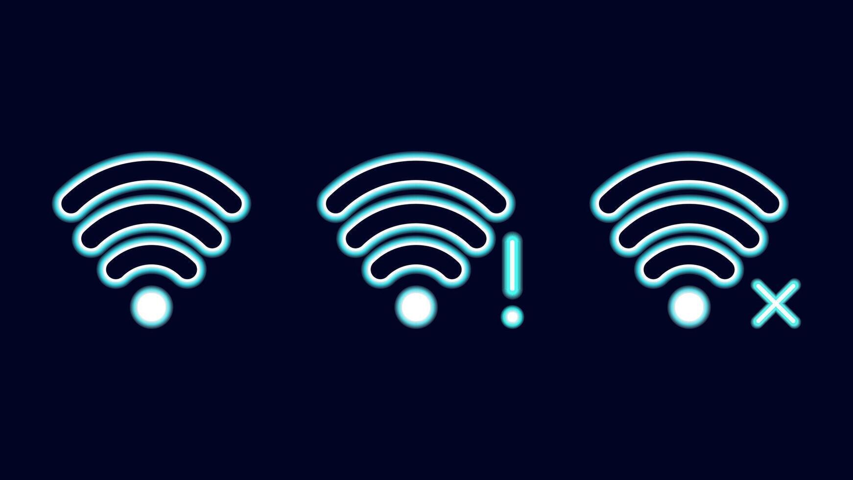 WiFi symbols neon effect dark background. Waves Wi Fi signal icon. Internet connection modern technology. Design web page billboard banner. illustration. vector