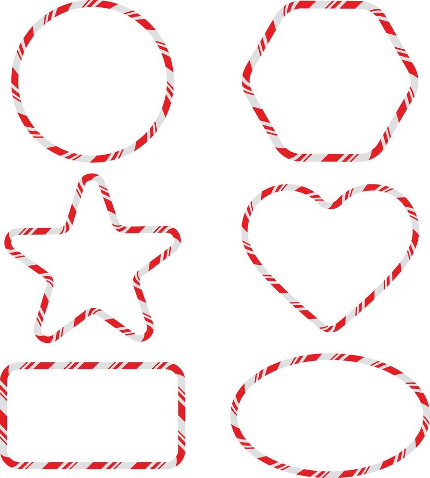 set of christmas frames with candy cane pattern. isolated christmas flat borders vector