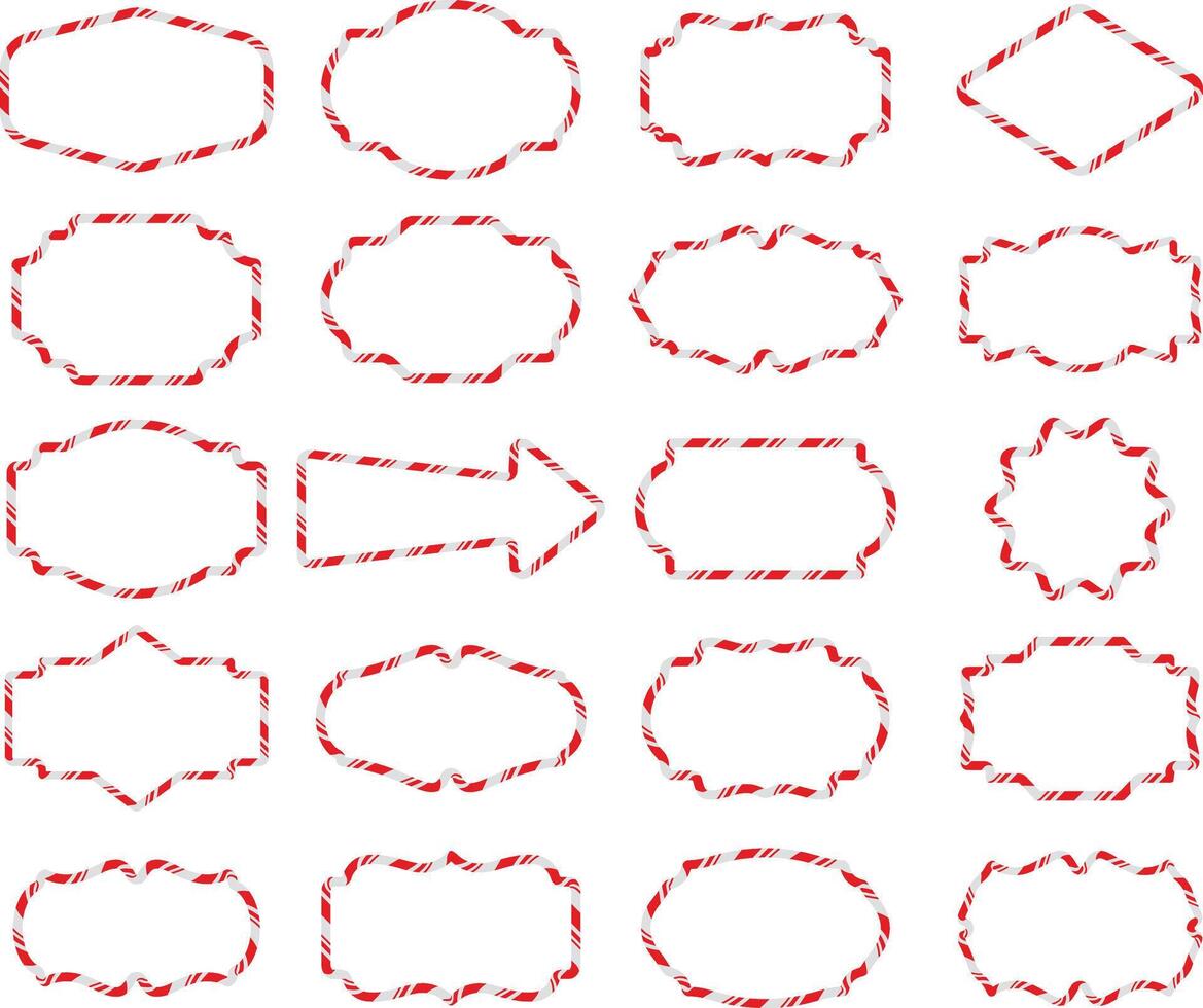 set of christmas frames with candy cane pattern. isolated christmas flat borders vector