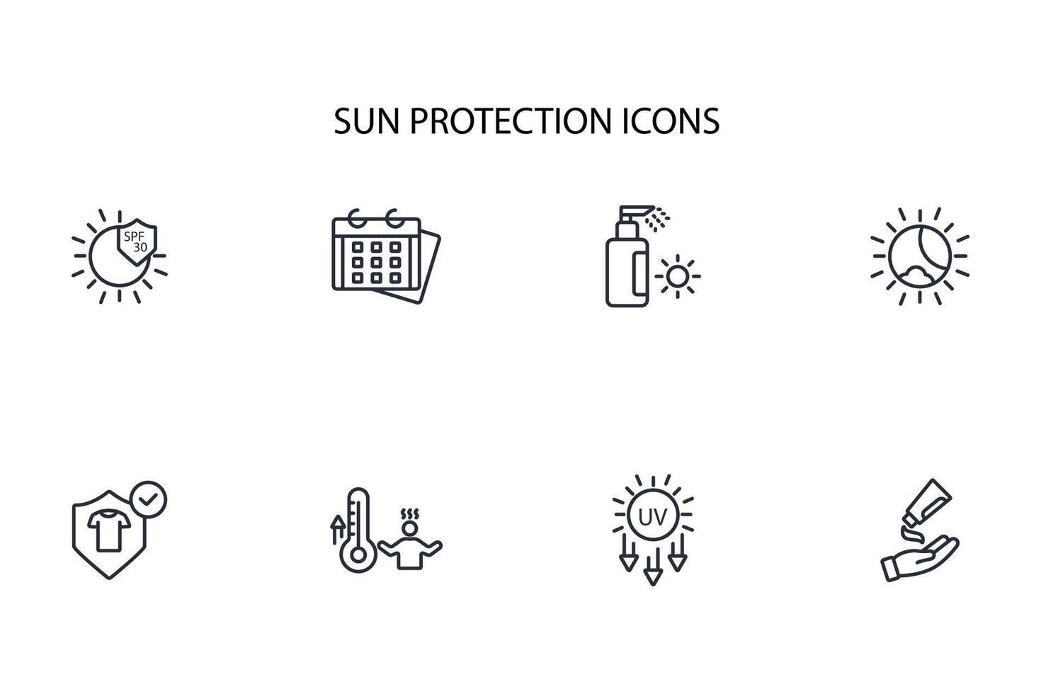 Sun protection icon set..Editable stroke.linear style sign for use web design,logo.Symbol illustration. vector