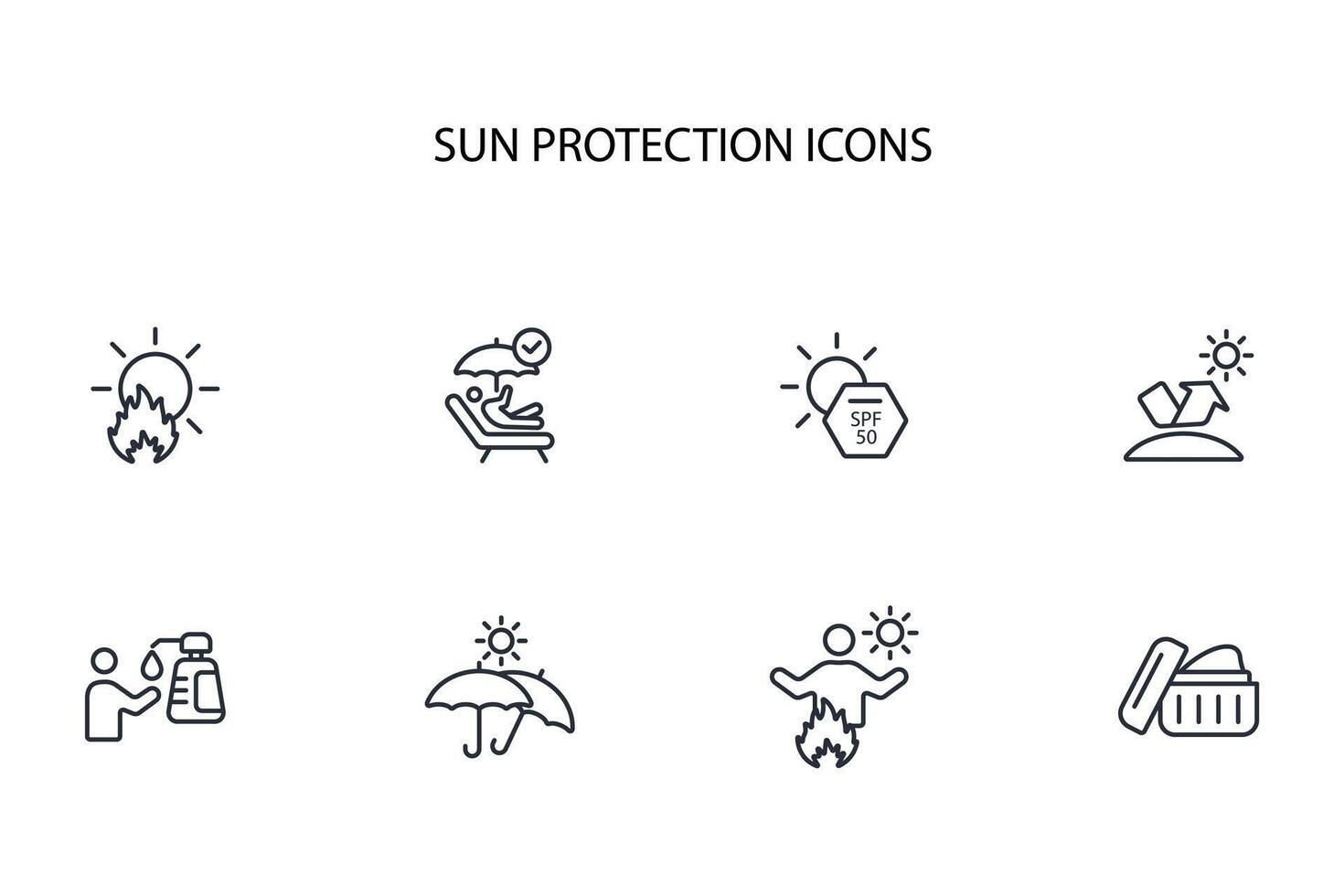 Sun protection icon set..Editable stroke.linear style sign for use web design,logo.Symbol illustration. vector