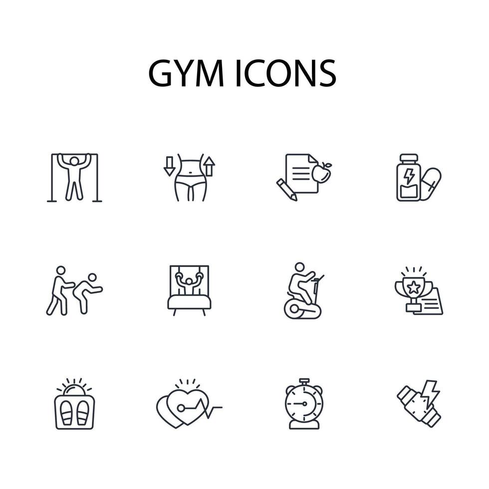 Gym and fitness icon set..Editable stroke.linear style sign for use web design,logo.Symbol illustration. vector