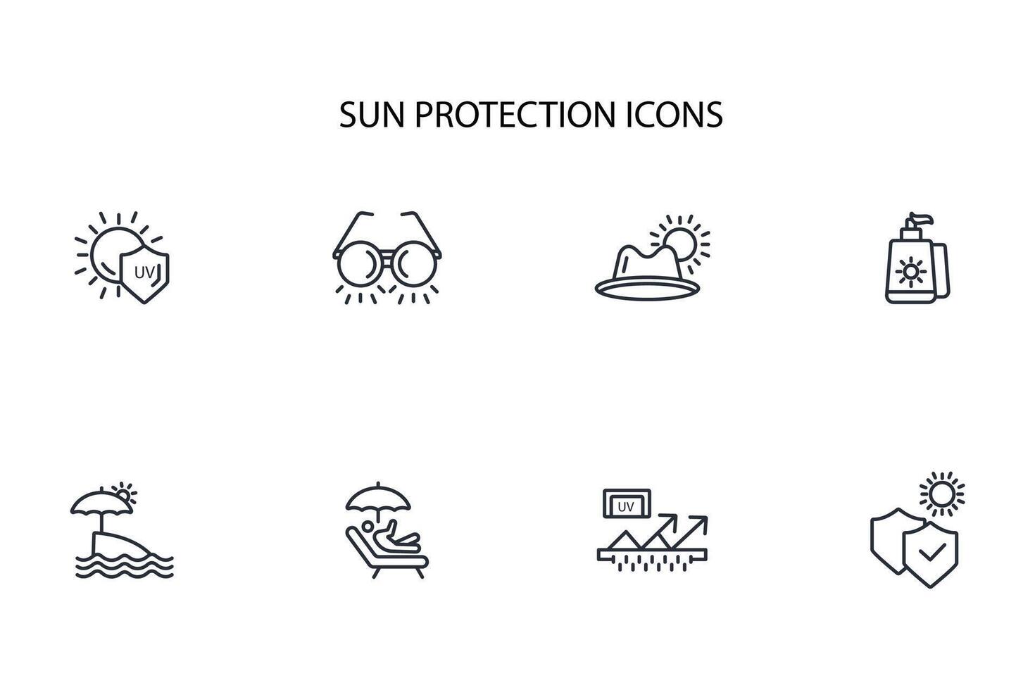 Sun protection icon set..Editable stroke.linear style sign for use web design,logo.Symbol illustration. vector