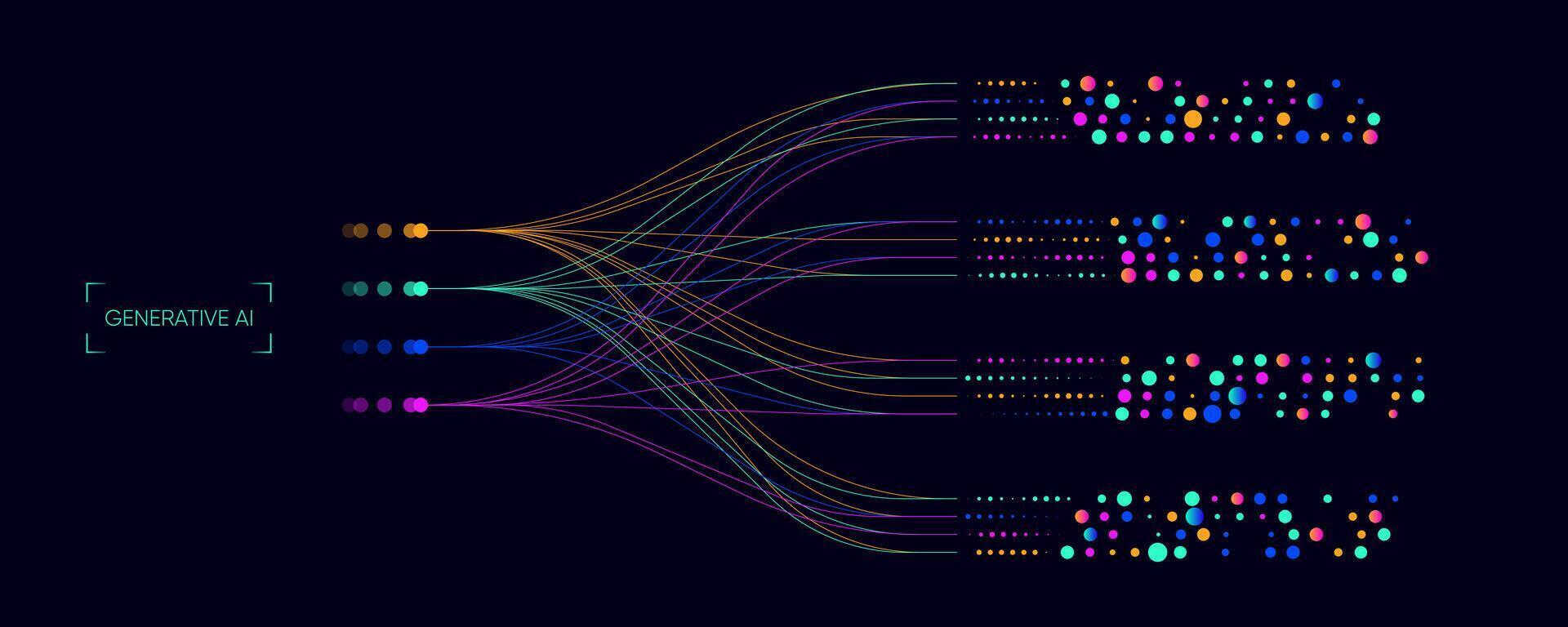 Illustration of abstract stream information with line and dot. Big data, technology, AI, data transfer, data flow, large language model, LLM vector