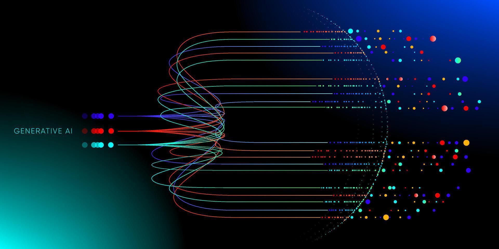 Illustration of abstract stream information with line and dot. Big data, technology, AI, data transfer, data flow, large language model, LLM vector