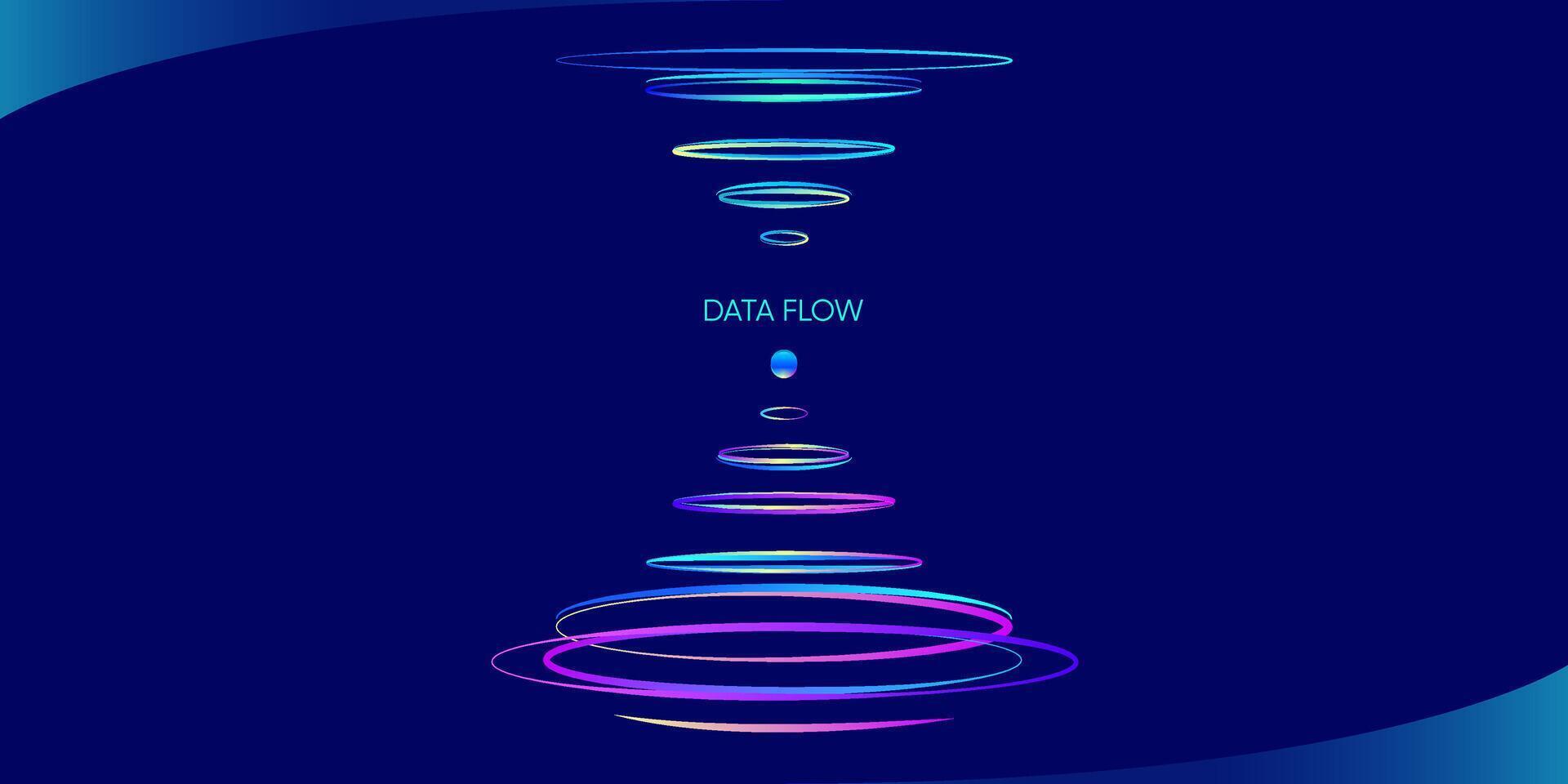 Illustration of abstract stream information. Cyberpunk, big data and cybersecurity. Cyberspace, blockchain transactions. Connection, AI, data transfer background vector