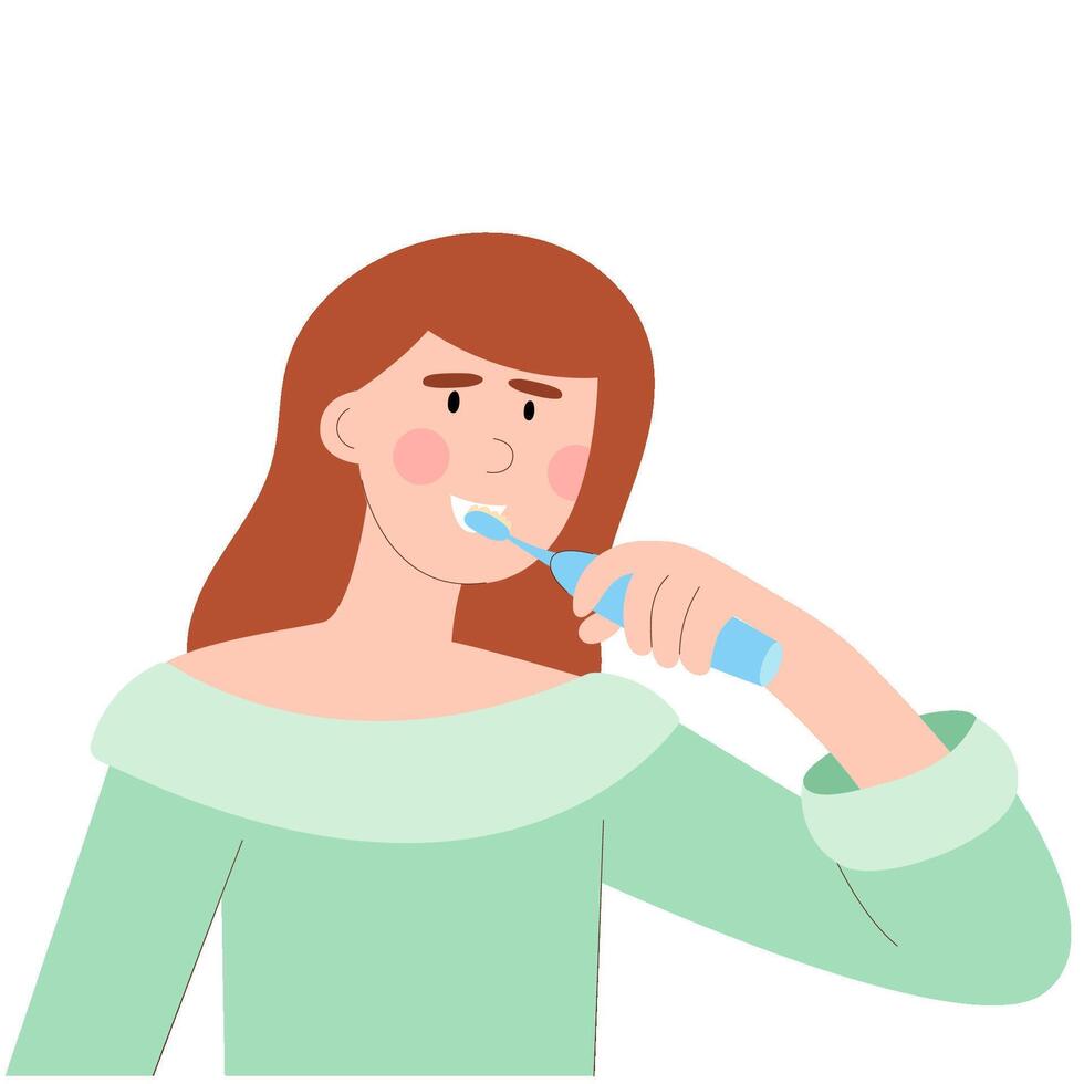 Woman brushing teeth with toothbrush. Dental care and hygiene concept. vector