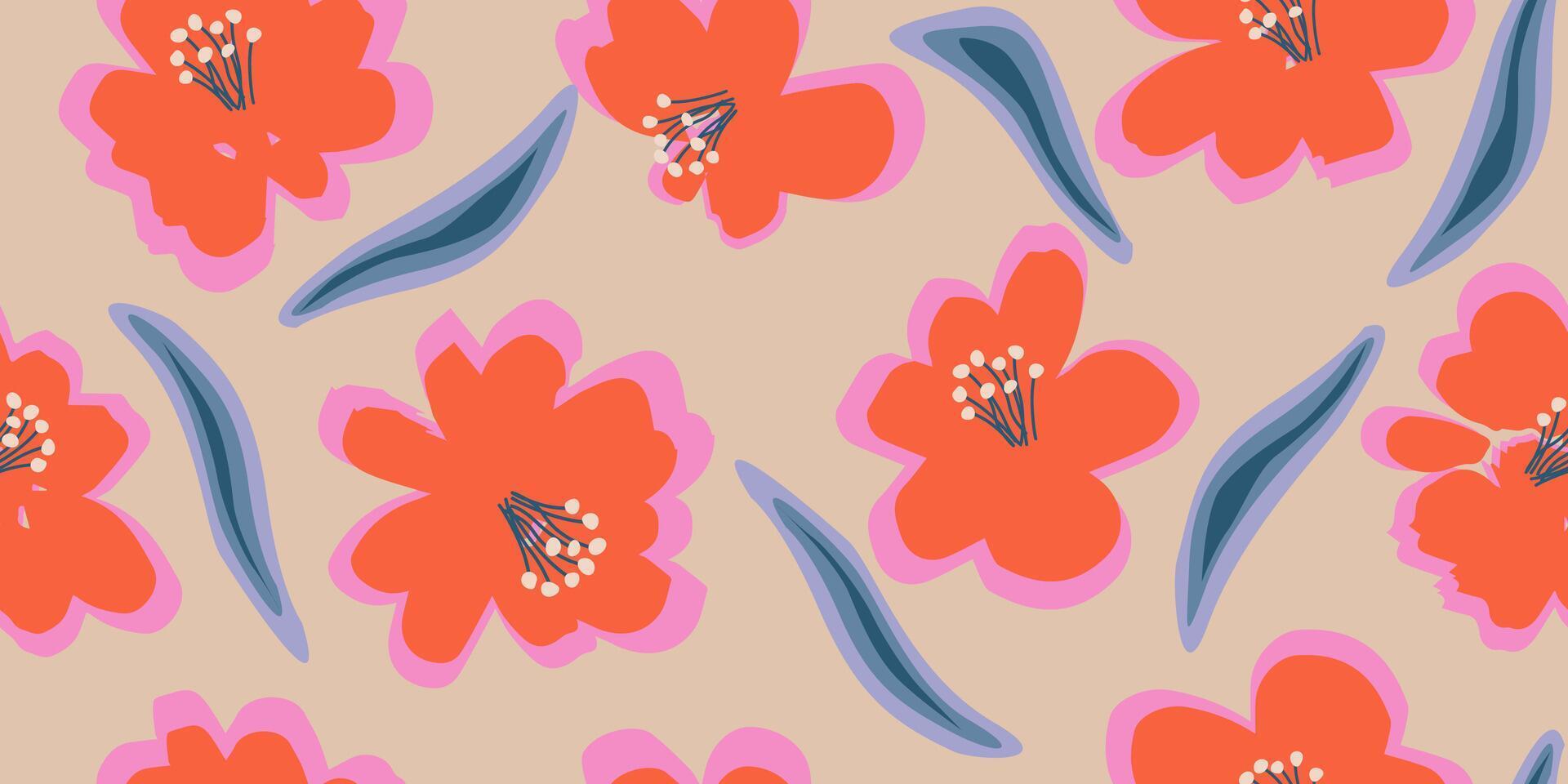 Exotic hand drawn flowers, seamless patterns with floral for fabric, textiles, clothing, wrapping paper, cover, banner, home decor, abstract backgrounds. vector