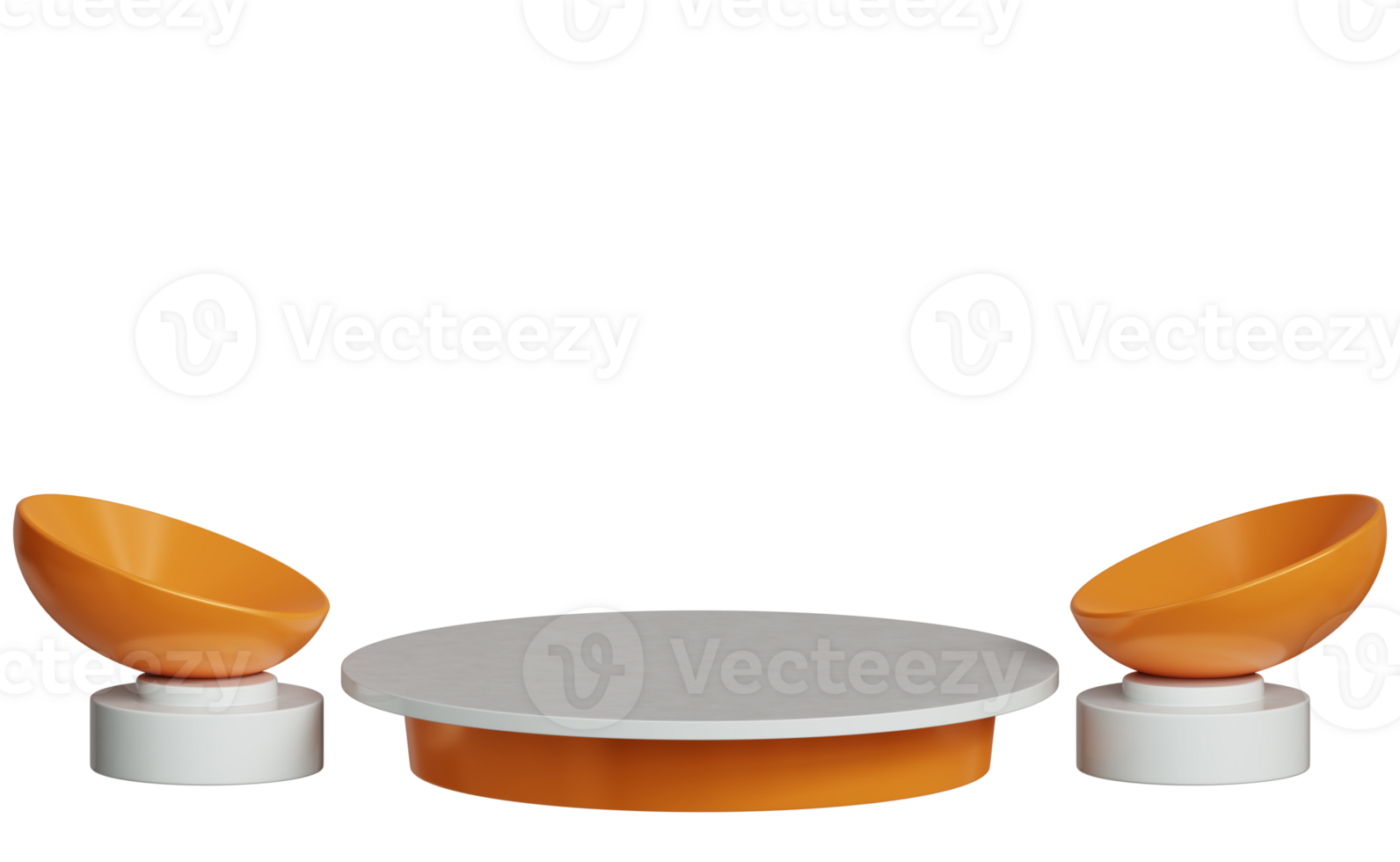 Orange and white circular podium. 3D rendering png