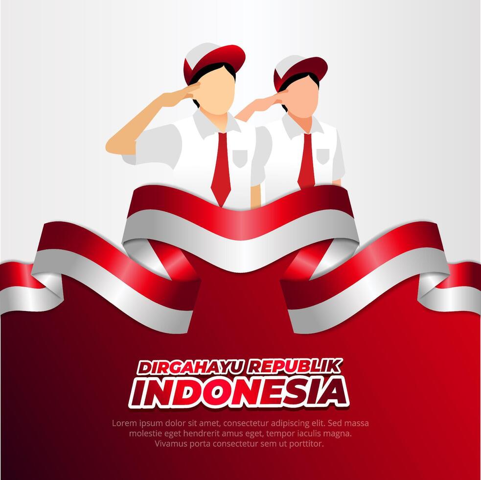 Celebration Indonesia Independence Day. Indonesian Elementary School Uniform Kids Salute vector