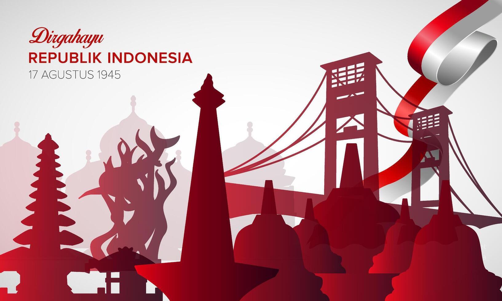 Indonesia independence day design background with famous landmark silhouette vector
