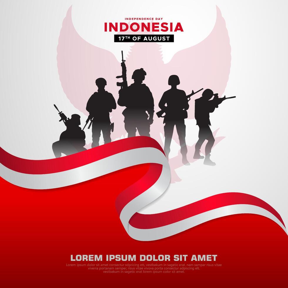 Indonesia Independence day with soldier and wavy flag. 79th Indonesia independence day vector