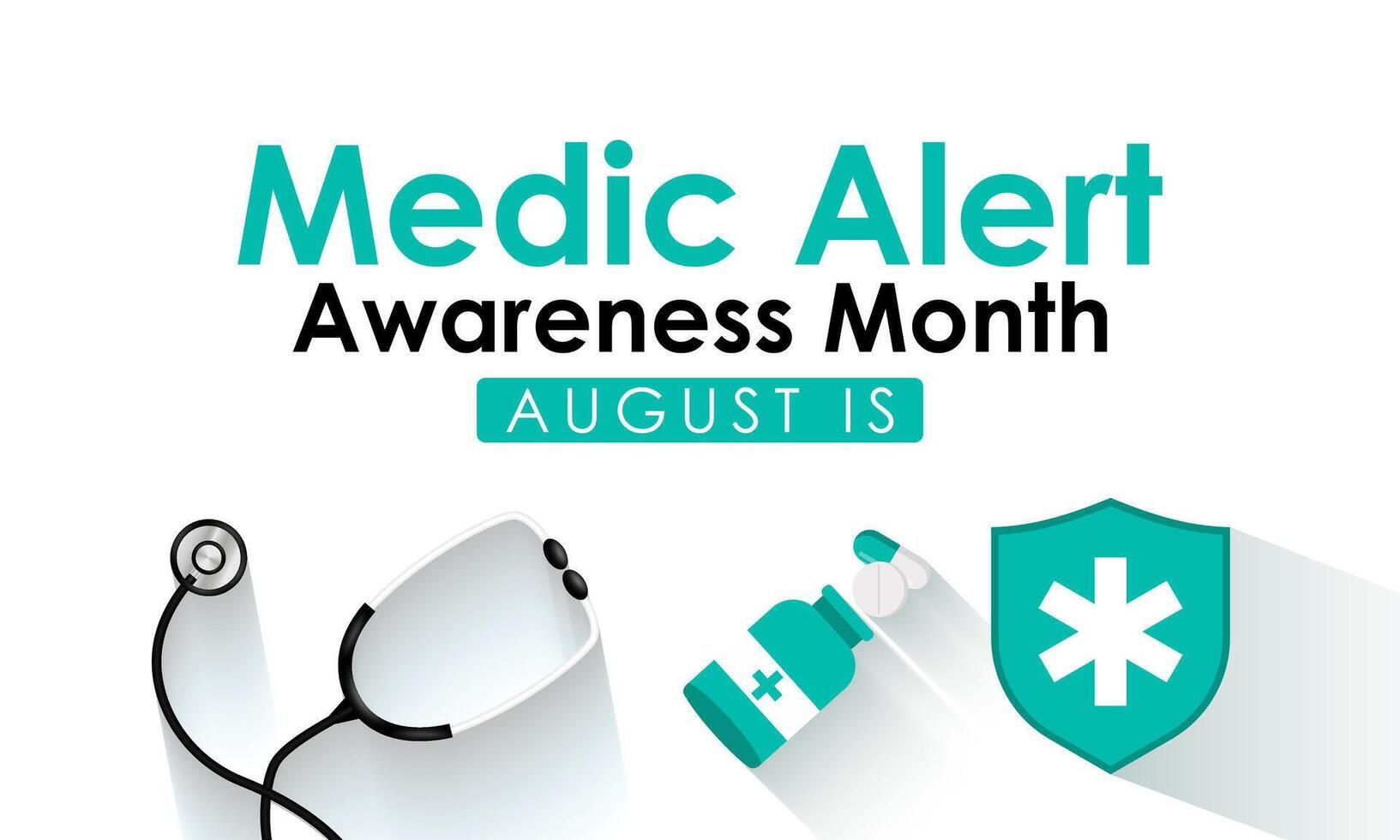 Medic Alert awareness month is observed every year in August. Holiday concept. background, banner, illustration. vector
