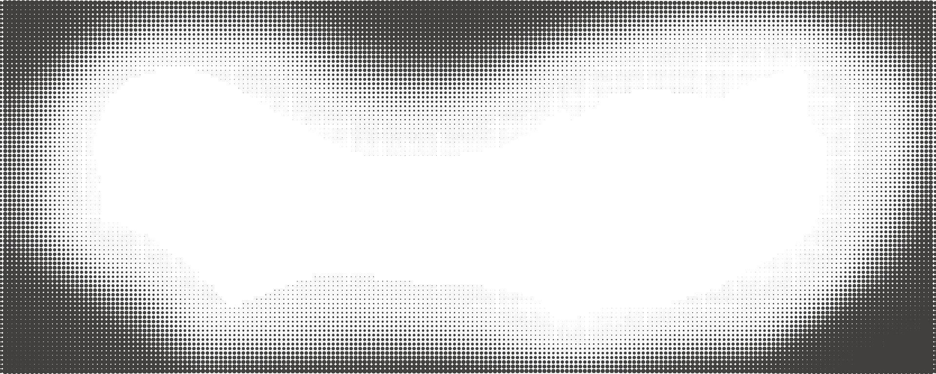 Halftone comic dotted background. Old paper grainy frame. Grunge retro gradient border. Abstract pop art design element. vector