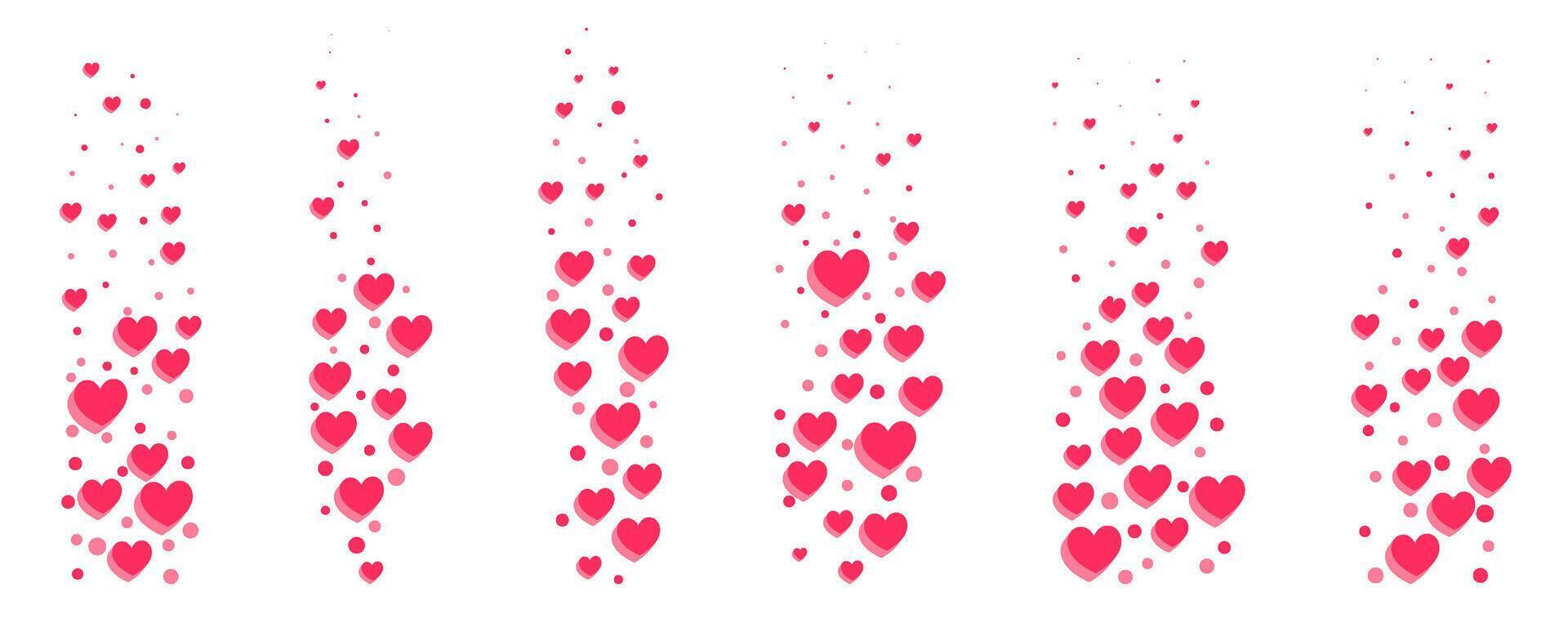Love likes hearts. Reaction and feedback for social media. Flying emoji stream on white background. Symbols flow for online chart. vector