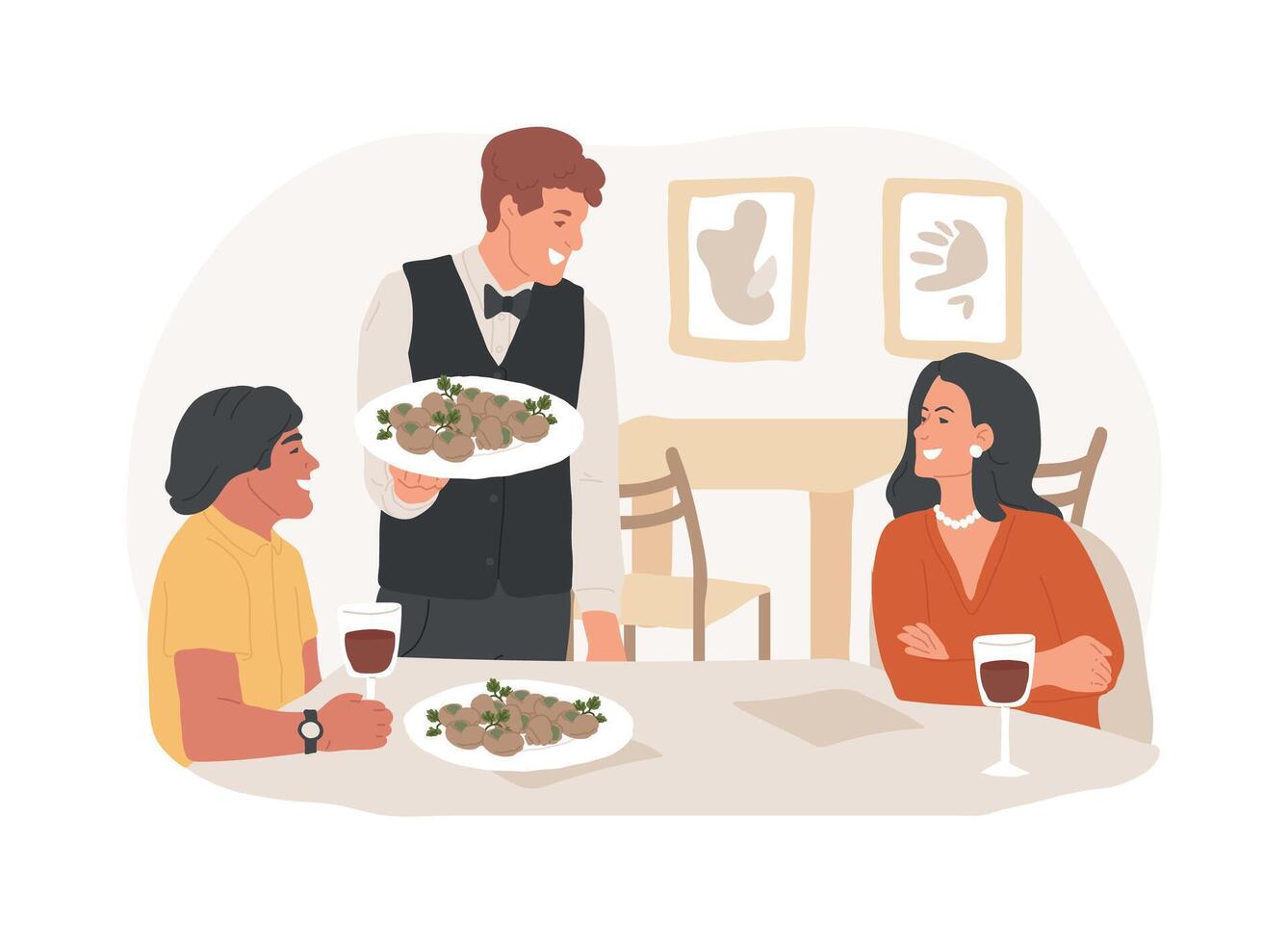 French restaurant isolated cartoon illustrations. vector