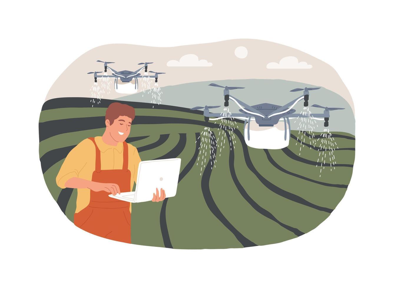 Spraying drone isolated cartoon illustrations. vector