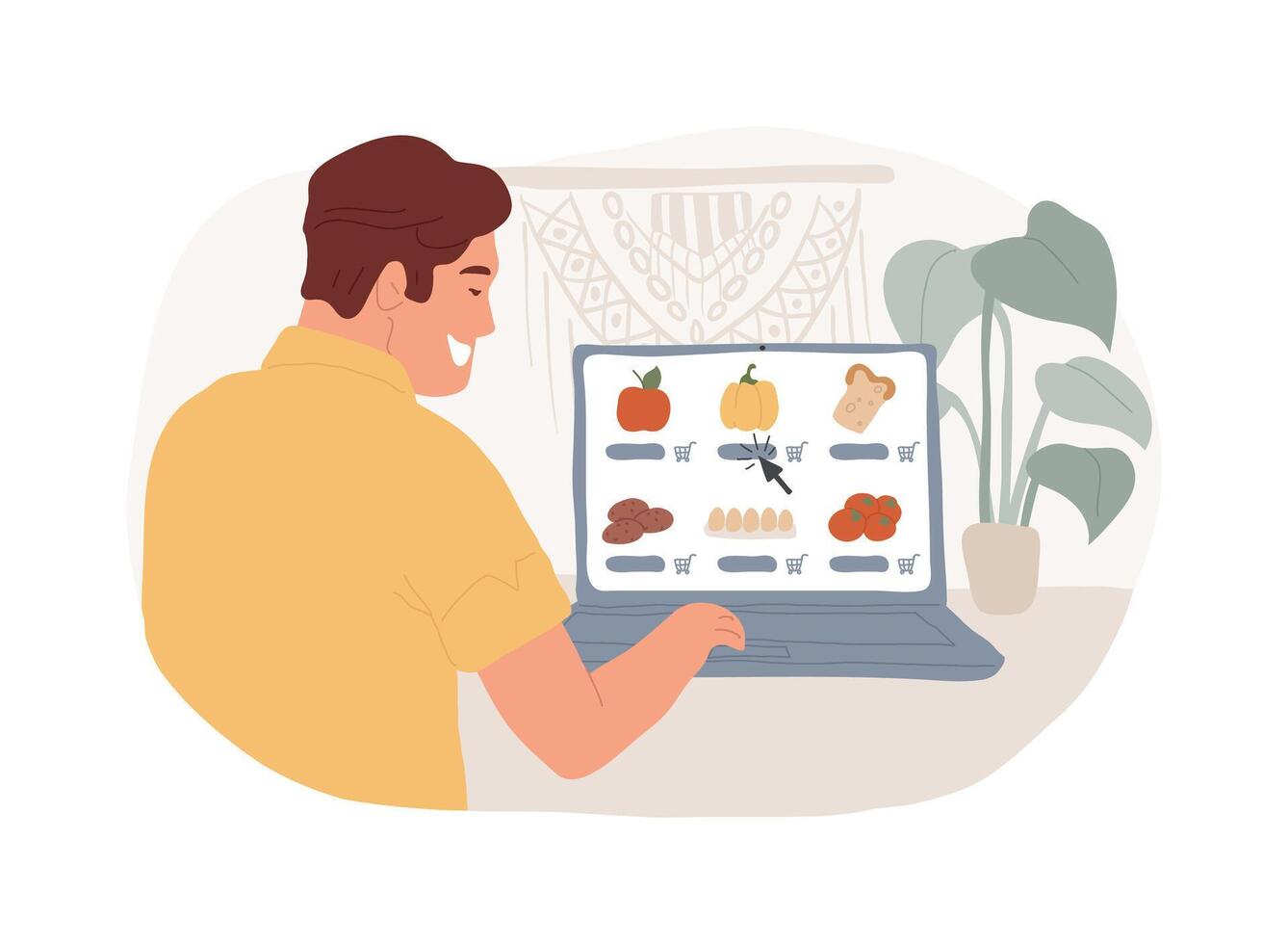 Choosing grocery online isolated cartoon illustrations. vector