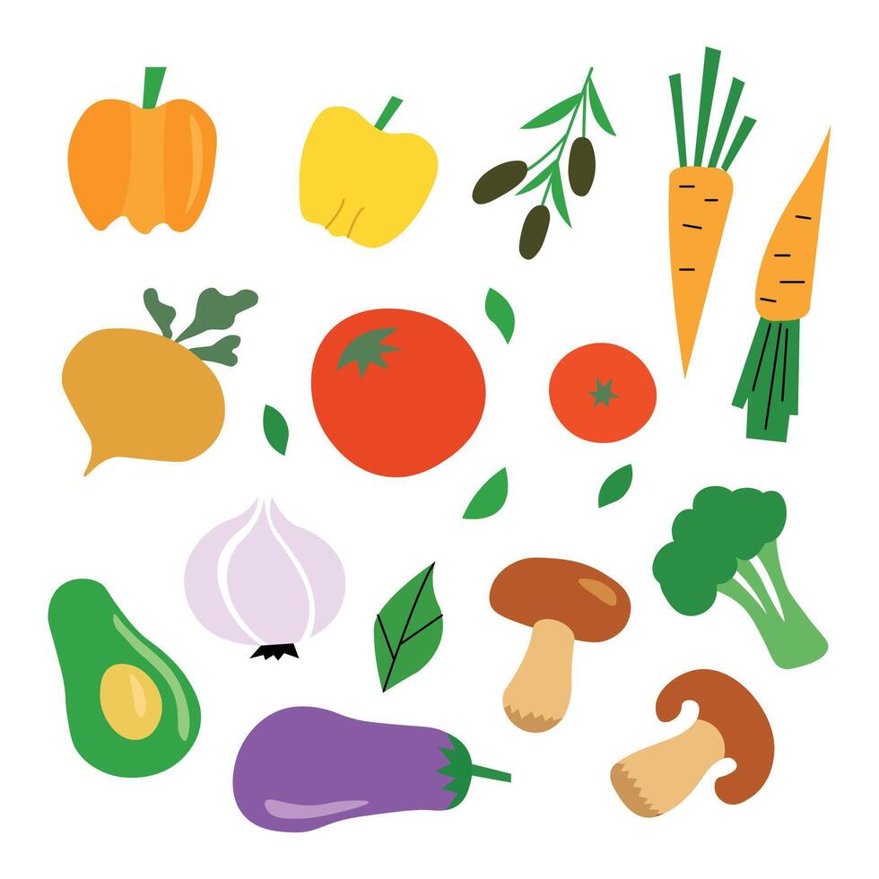 Farm Fresh Delights Vibrant Organic Vegetable Flat Set for Creative Culinary Project vector