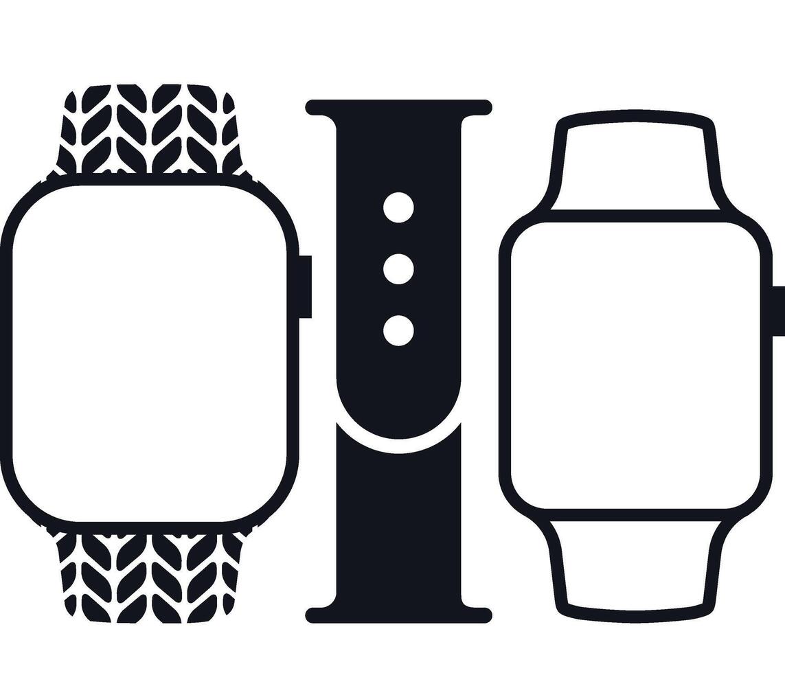Smart watch with different patterned straps and dial button in Smart Device Outline icon Isolate on White Background. Collection of smartwatch gadgets for time icons set vector