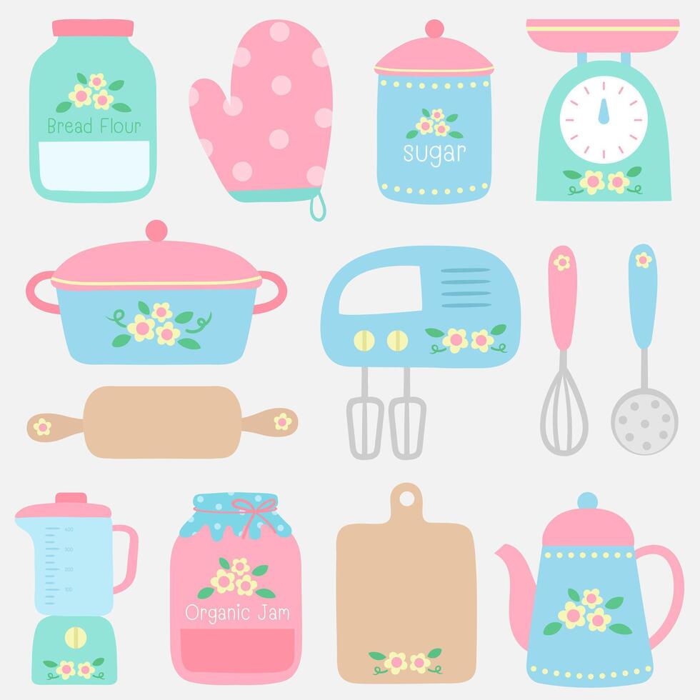 Cute happy cooking kitchenware in Children Style Cartoon illustration vector