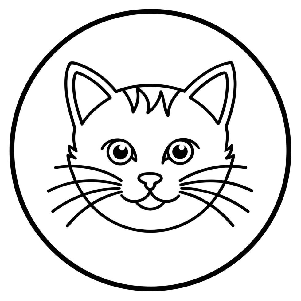Adorable Cat Icon Drawing in Circle Logo Style vector