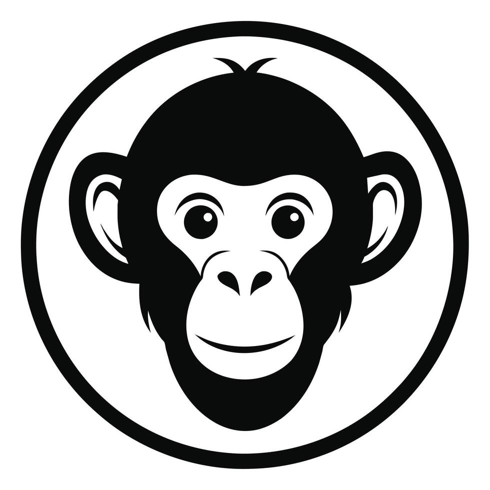 Chimpanzee Head Icon Drawing for Circle Logo vector