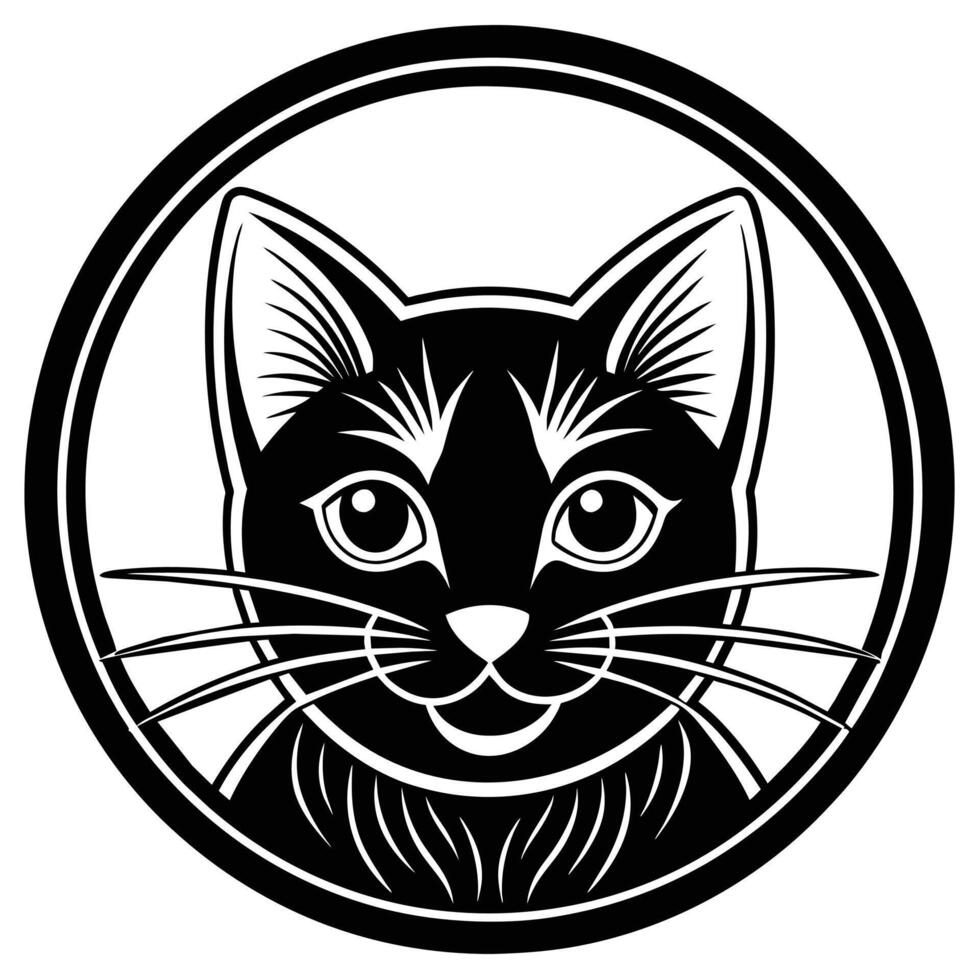 Adorable Cat Icon Drawing in Circle Logo Style vector